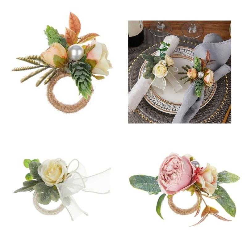 Pack of 6 Elegant Floral Table Decors Napkin Rings Faux Flower Napkin Rings Unique Table Decors for Various Occasion