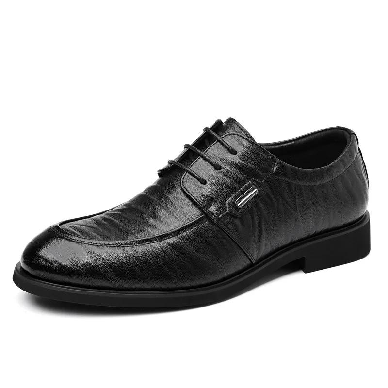 Fashion Fashion Leather British Business Men's Dress Shoes Spring Autumn Soft Sole Men Derby Shoes Designer Increase Male Wedding Shoe