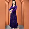Women's Plus Size Printed Velvet Dress Autumn Loose V-neck A-line Long Casual Dress