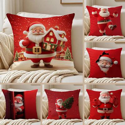 Santa Claus Pillow Case Sofa and Living Room Decorative Cushion Covers Dust-proof and Mite-proof Invisible Zipper