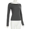 Women's Color Contrast A Line Collar Slimming Simple Spice Girl Waist All Casual Long Sleeved Blouse