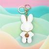 Fashionable Rabbit Keychain Artificial Leather Bunnys Pendant Keyring for Women Handmade Key Chain Bag Accessory