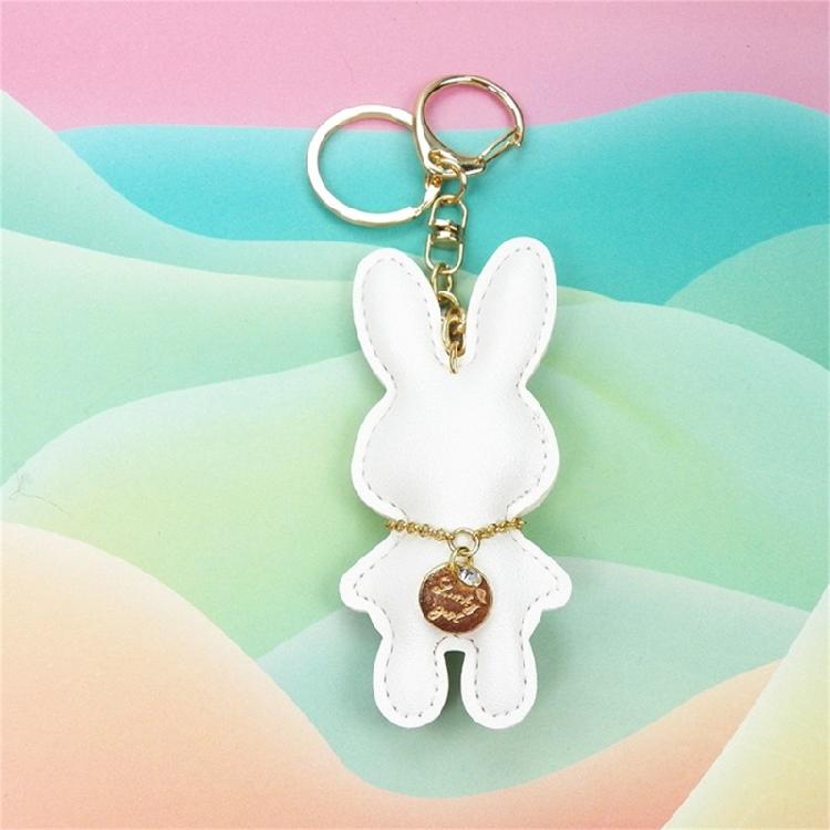 Fashionable Rabbit Keychain Artificial Leather Bunnys Pendant Keyring for Women Handmade Key Chain Bag Accessory