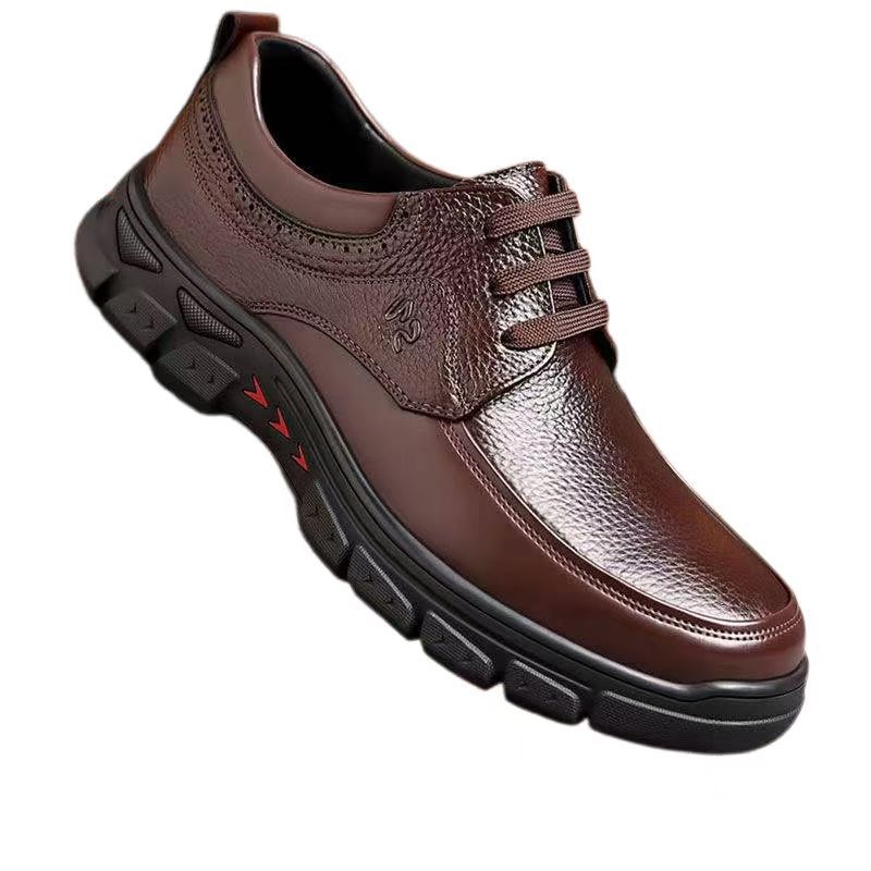 Men's business casual soft-soled lightweight leather shoes Men's lace-up round head platform dad shoes