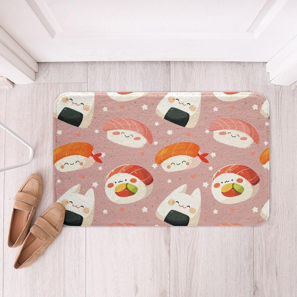 Cute Sushi Area Rug Kawaii Japanese Delicious Food Carpet Cartoon Sushi Pattern Floor Mat For Bathroom Decor Non Slip Doormat