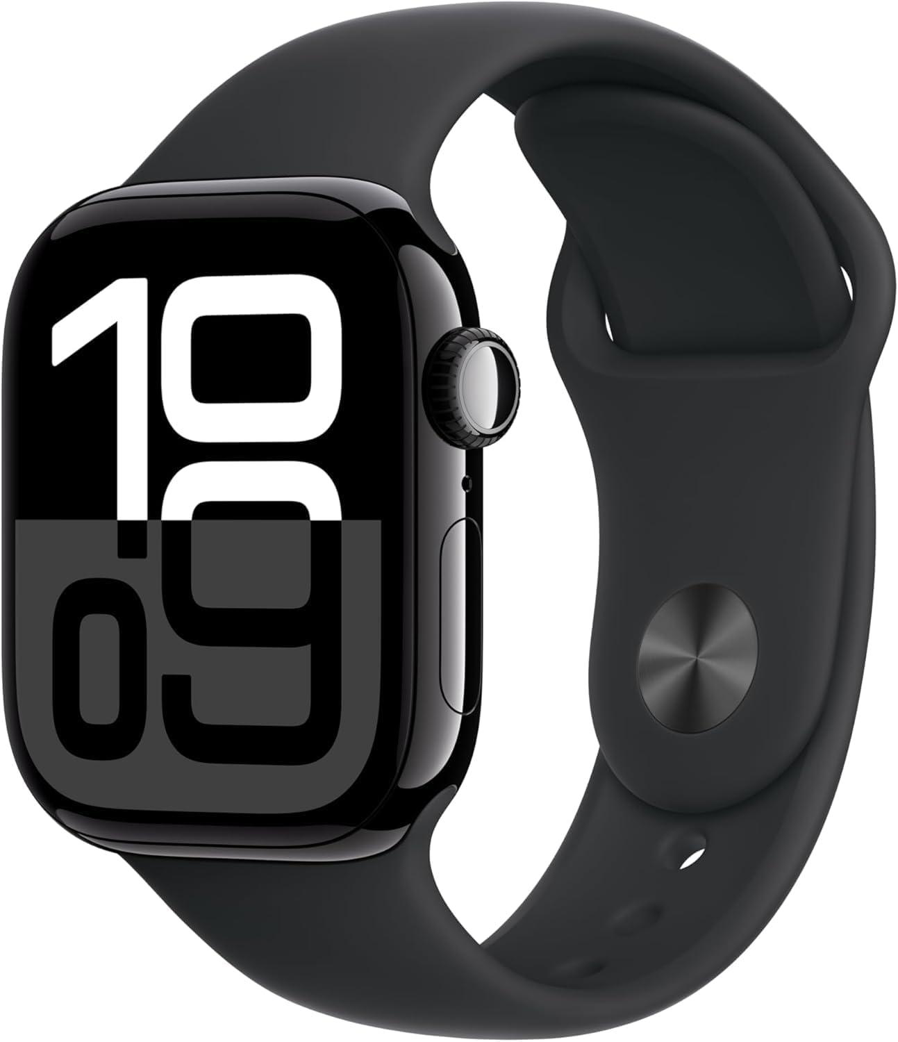 

Apple Watch Series 10 GPS 42/46MM Алюминиевый циферблат с силиконовым спортивным ремешком M/L 42MM чёрный