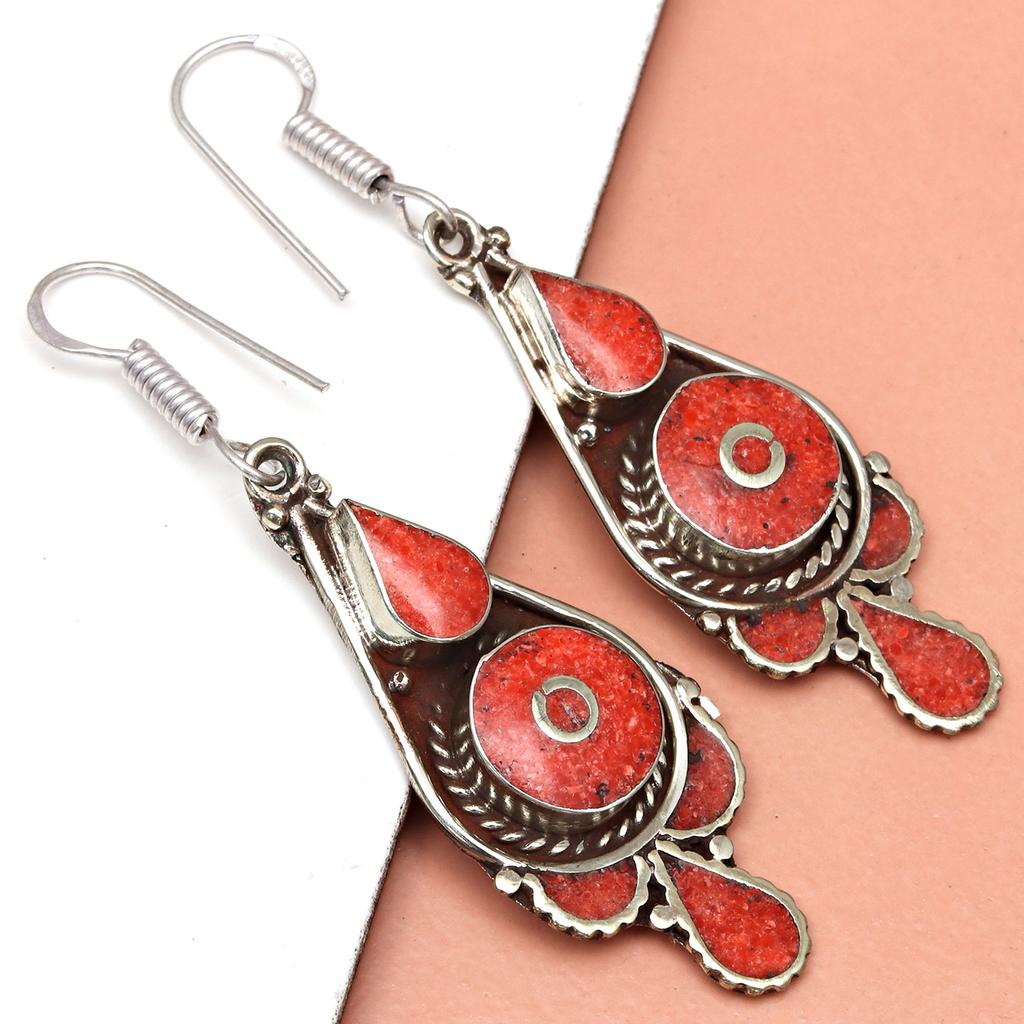 Turcoaz Tibetan Lapis Lazuli Cercei Nepali Bijuterii lucrate manual Coral Tribal