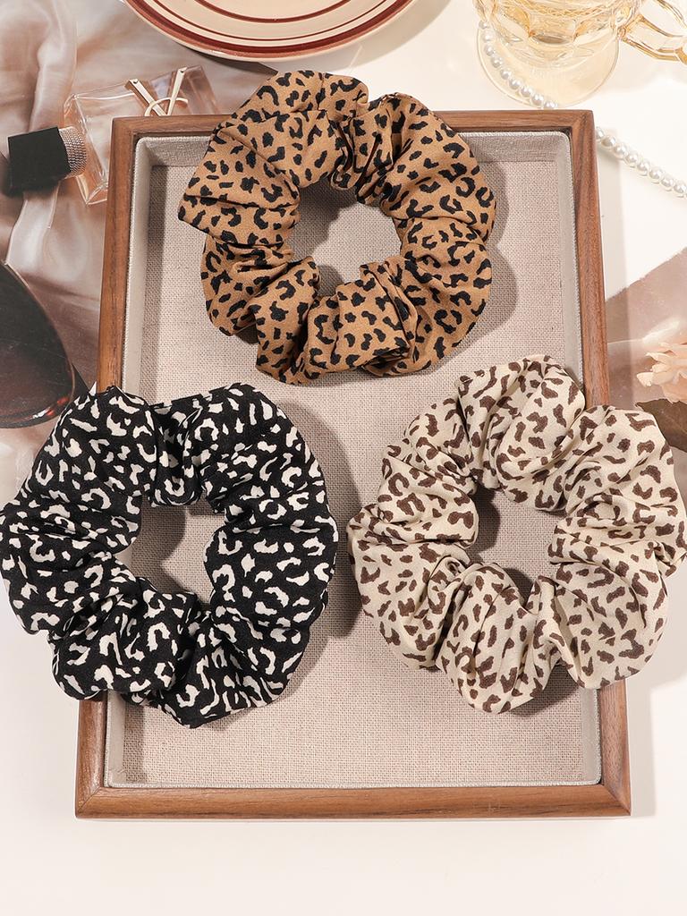 3 Stück Leopardenmuster Satin Haargummis für Damen, Weicher als Seiden-Scrunchies, Haargummis ohne Schäden Zopfgummi