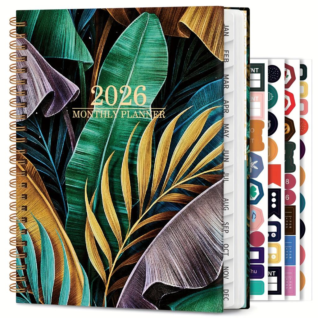 2026 Notebook - Weekly and Monthly Calendar Organizer with Stickers, Flower Design - Suitable for Home, Office, School