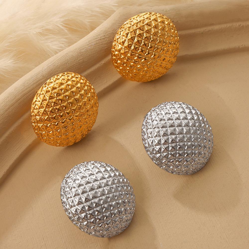 Elegant Retro Plaid Titanium Steel Earrings for Women - European American Design, Exaggerated Simple Studs