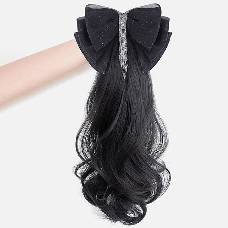 Tassel Bow Wig Ponytail Claw Clip Temperament Slightly Curly Hair Natural Heat-Resistant Hair Accessories