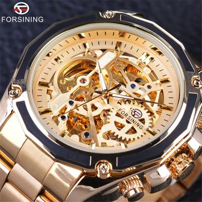 Relógio Mecânico Impermeável Moda Masculina Casual Pulseira de Aço Vazado Relógio Mecânico