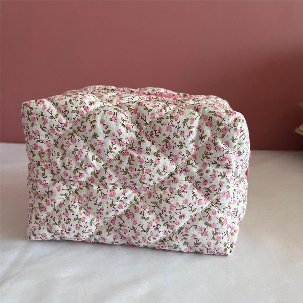 2024 Floral Cotton Cosmetic Bag - Large Capacity, Portable, Hand-Held Storage