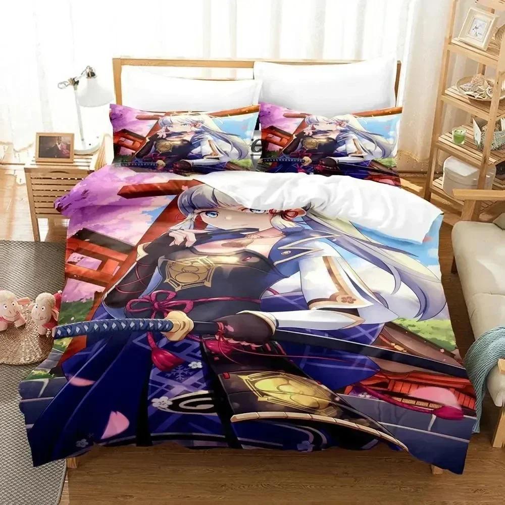 Game Genshin Impact Kamisato Ayaka Bedding Set Duvet Cover Bed Set Quilt Cover Pillowcase Comforter king Queen Size Boys Adult A