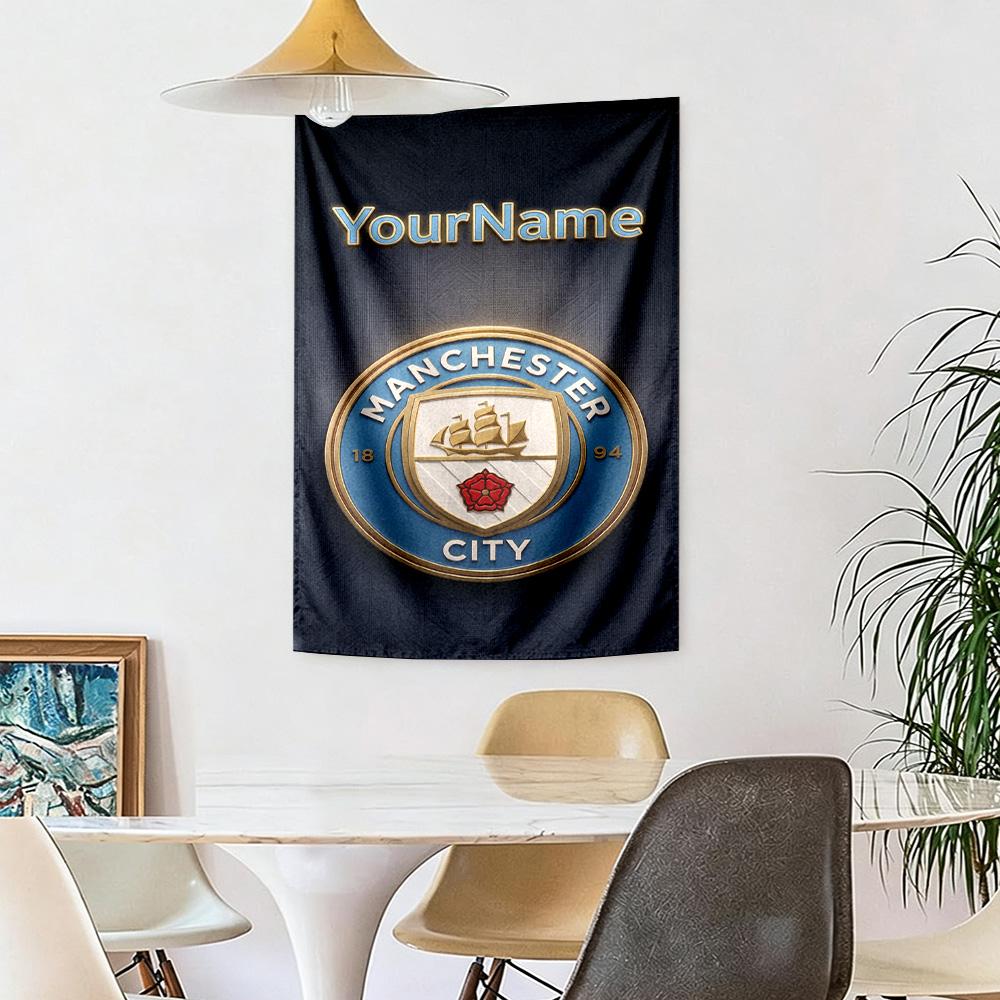 Manchester City Custom Your Name Wall Decor Tapestry Art For Pet Memorial Birthdaywedding Party Backdrop Family Gift