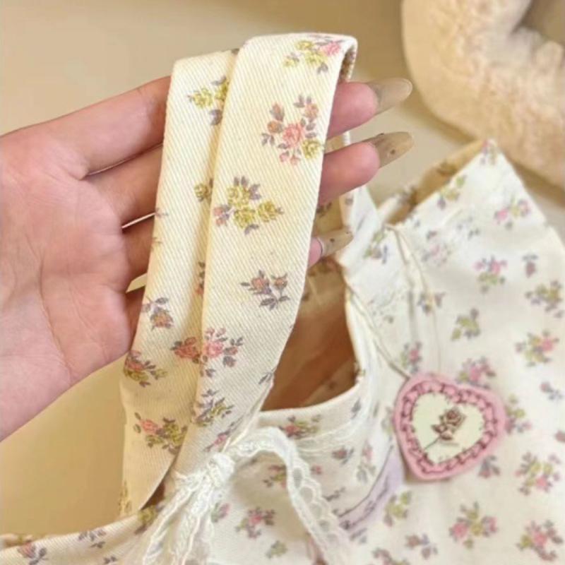 Large Capacity Printed Tote Bag Sweet with Lace Bow Storage Handbags Canvas Handbag