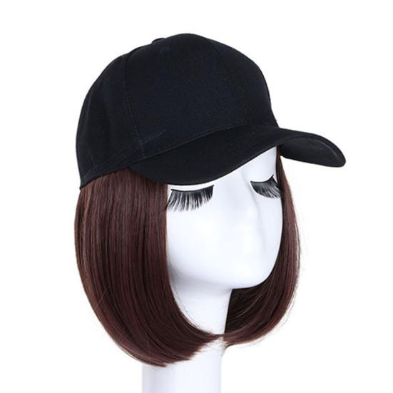 Baseball Hat Short Straight Wig Natural Heat Resistant High Temperature Fiber Girls Brown Black Synthetic Hair Peaked Hat