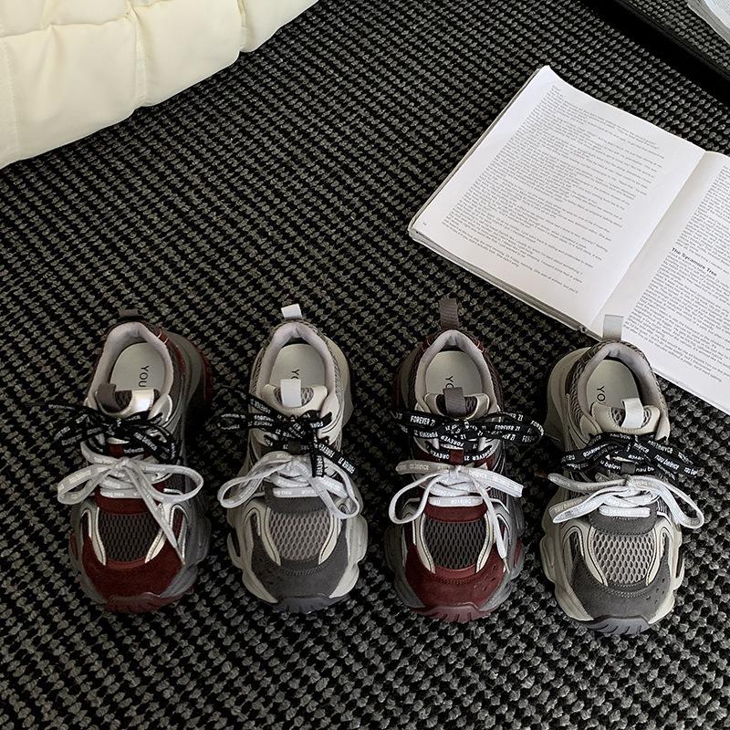 Double shoelace dad shoes women's new thick-soled heightening retro versatile light versatile casual sports shoes