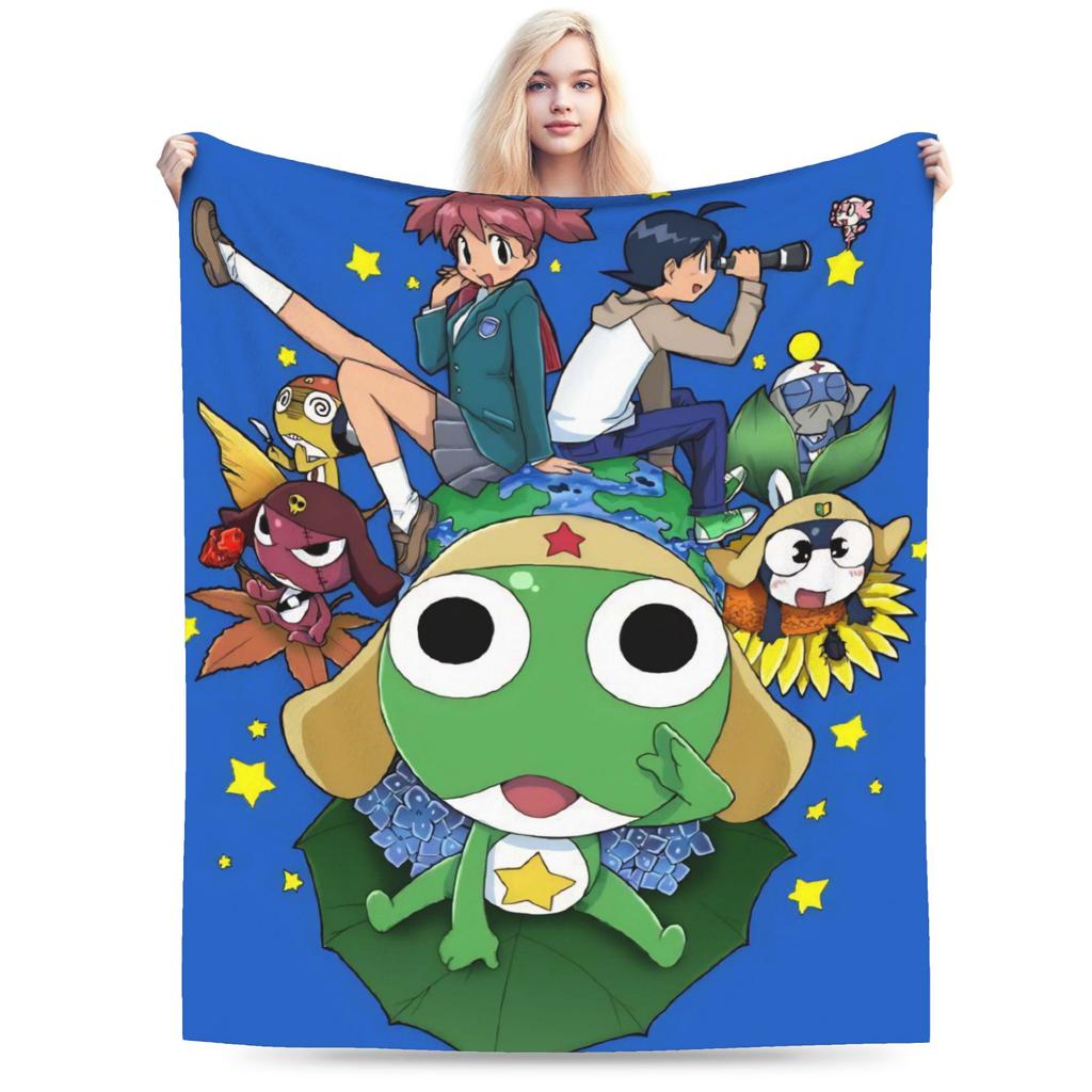 Anime Keroros Frog Blanket Soft Graphic Plush Throw Blanket For Students Outdoor Flannel Bedspread Bed Cover