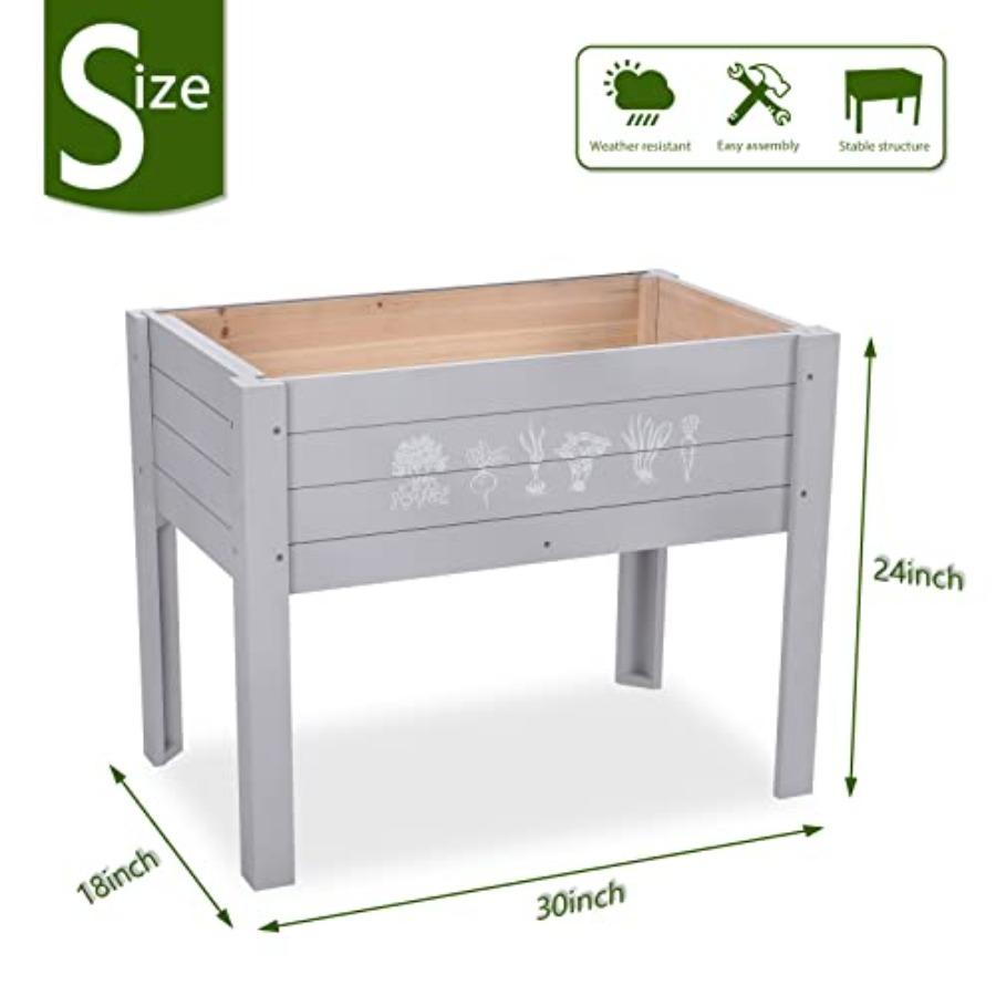 Raised Garden Bed 30 X 24 X 18 Inch Wooden Elevated Outdoor Planter Box with Legs for Vegetables Grass Lawn Yard Light Blue DIY