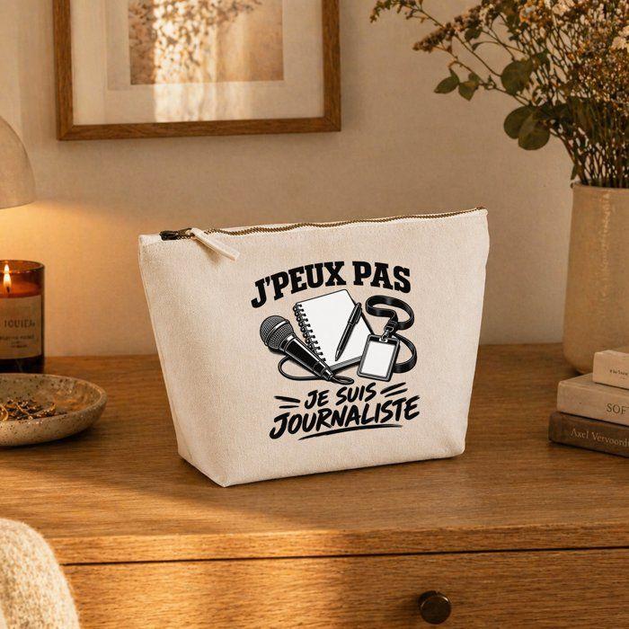 Trousse de toilette - PLANETEE - J’peux pas je suis Journaliste - 100% coton - 3 L (28×19×9 cm) - Fermeture zippée métal