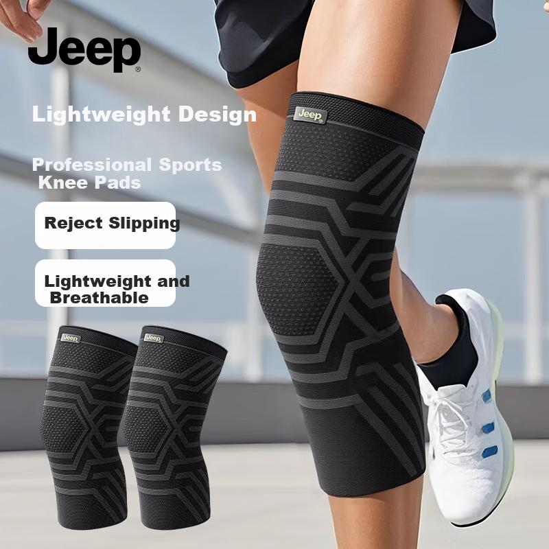 JEEP Knee Pads for Sports, Basketball Impact Protection, Running Fitness, Breathable Adult Round Machine Knitted Knee Sleeves, Black, Size M