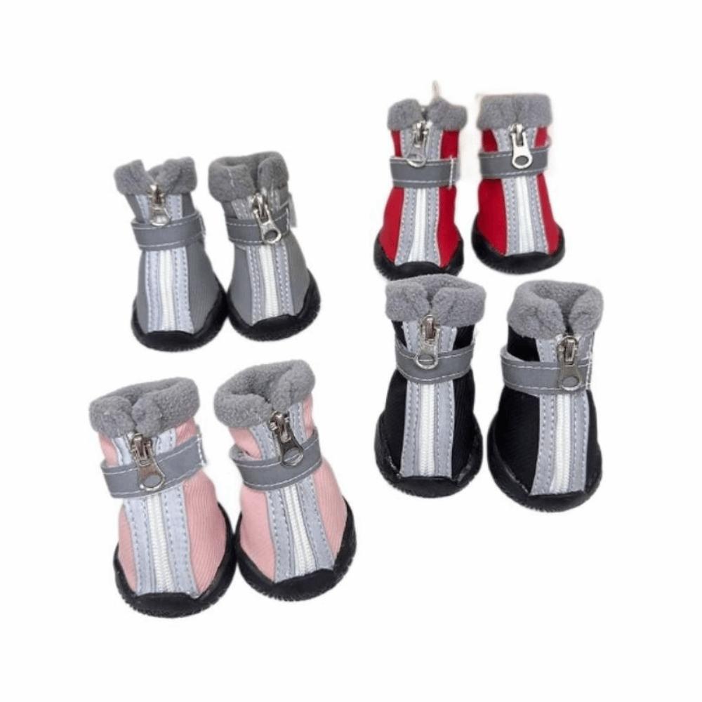 4pcs/set Comfortable Warm Winter Dog Shoes Thickened Waterproof Pet Snow Boots Reflective Adjustable Anti-slip Dog Boots Outdoor