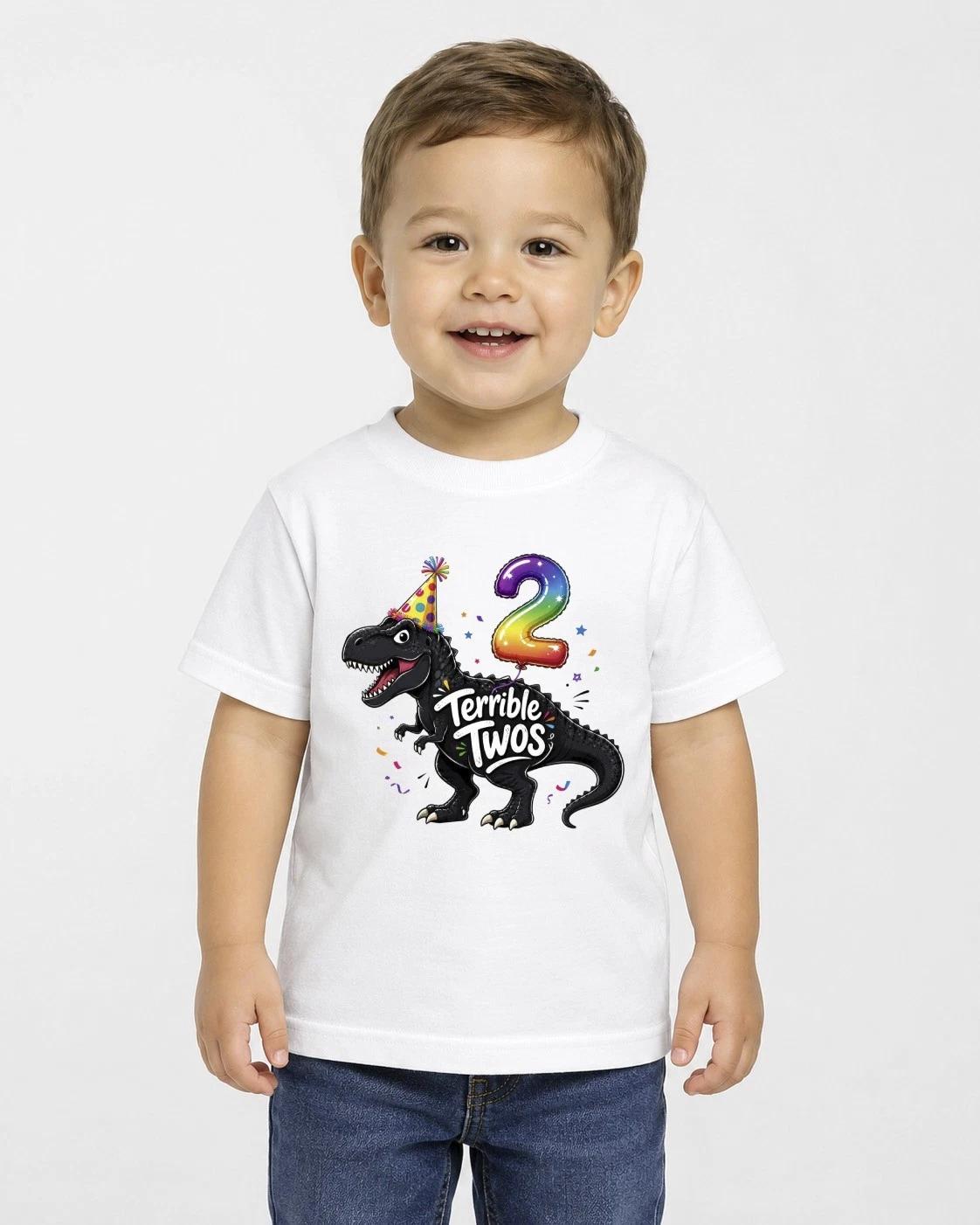 Boys 2nd Birthday Children s Children s Children s T Children s T-shirt Terrible Twos Dinosaur Tee Age 2 Party Outfit Top 150