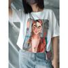 2024 Übergroßes T-Shirt Damen Sommer Weiß Basic-Tees mit Karikaturdruck Grün Weiche Damen Kurzarm-Tops