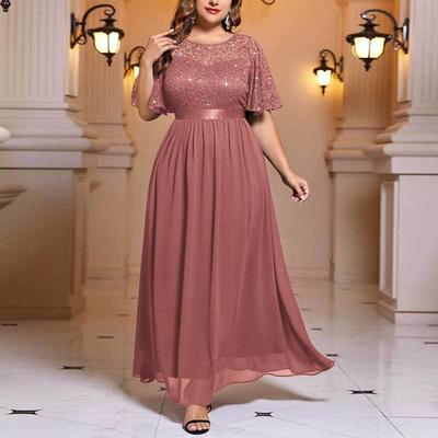 Grenzüberschreitender Außenhandel Amazon Europäische und Amerikanische Große Damengrößen Chiffon Spitzen Bankettkleid Kleid mit großem Schwingrock