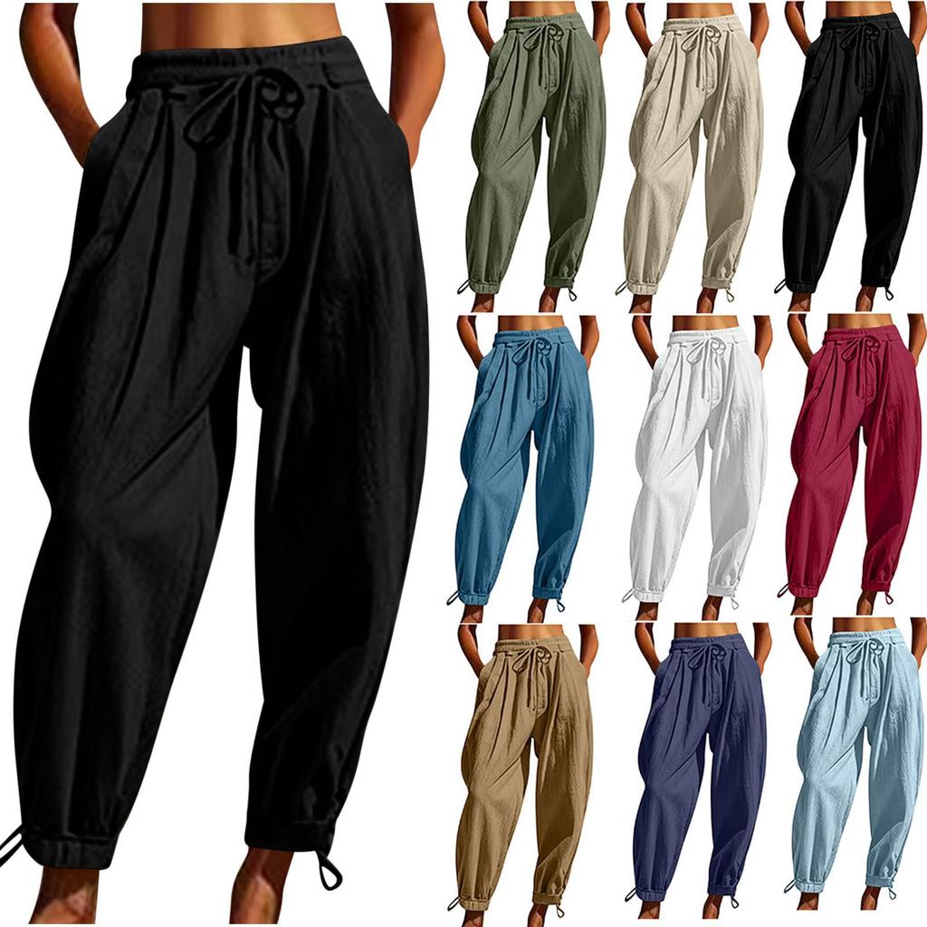 Damen Casual und Modische Farbbandtasche Weite Hosen, Cropped Hosen, Freizeithosen
