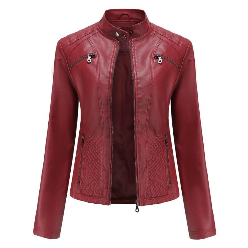Leather Jackets Women Casual Zipper Pure Color Coats Motorcycle Leather Coats Autumn Winter Fashion Streetwear Traf Jackets