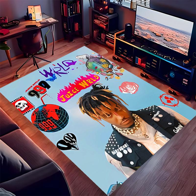 1pc Juice WRLD Print Area Rug - Soft,Washable Non-Slip Indoor Mat for Office Chairs,Living Room,Home Office Decorative Rug