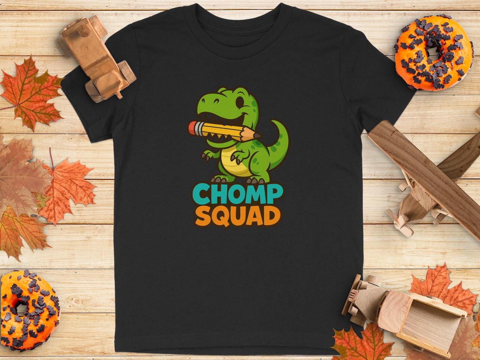 Chomp Squad T-Rex Youth T-Shirt, Back to School Dino Tee 100