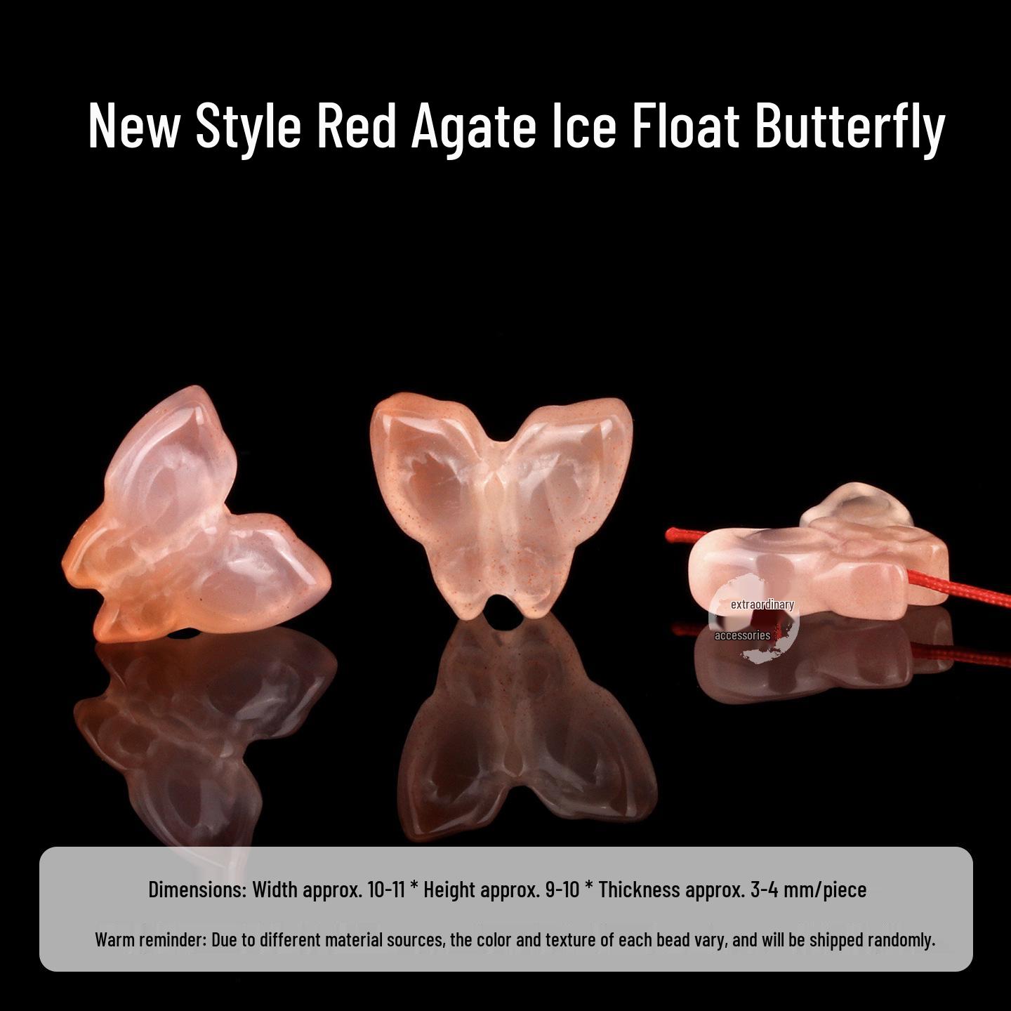 Natural NanHong Agate Carved Butterfly Ice Float Red Cloud Bracelet Accessory Material