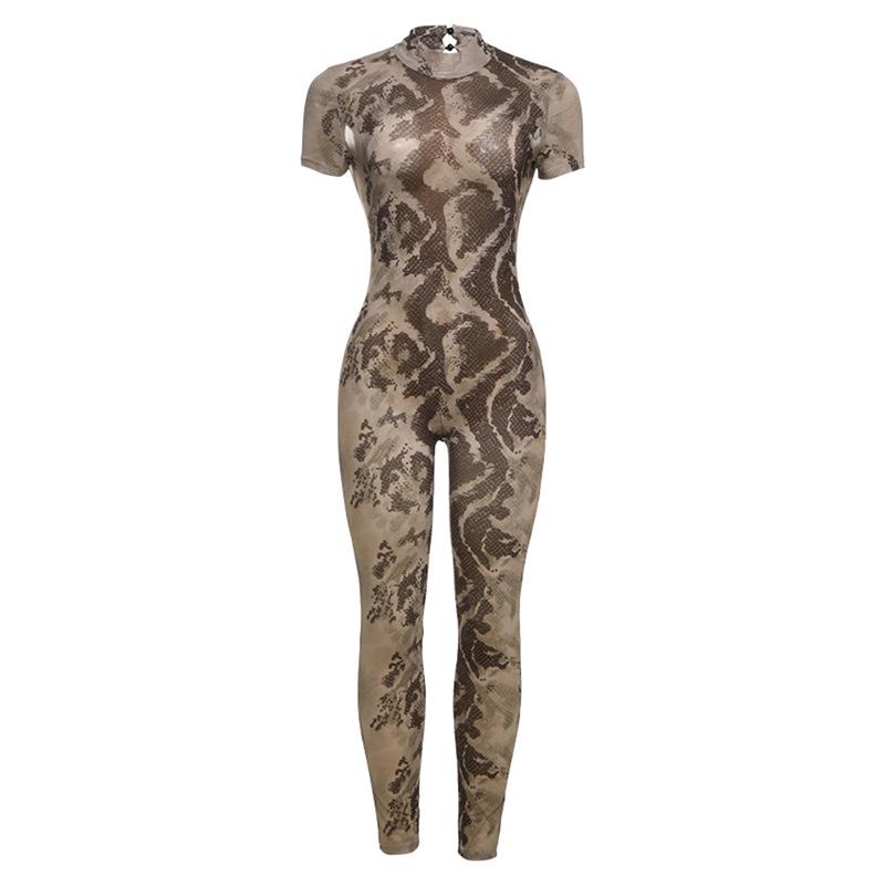 2024 Summer European & American-Style Women's Sexy Backless Mesh Jumpsuit with Fashion Print