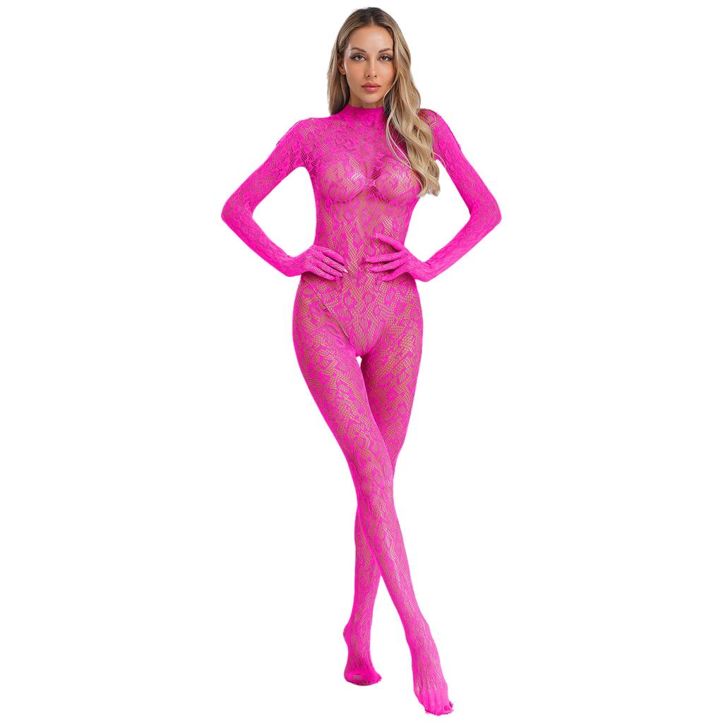 Damen Leopard Print Bodystocking Bodyanzug Ganzkörper Strumpfhose Dessous