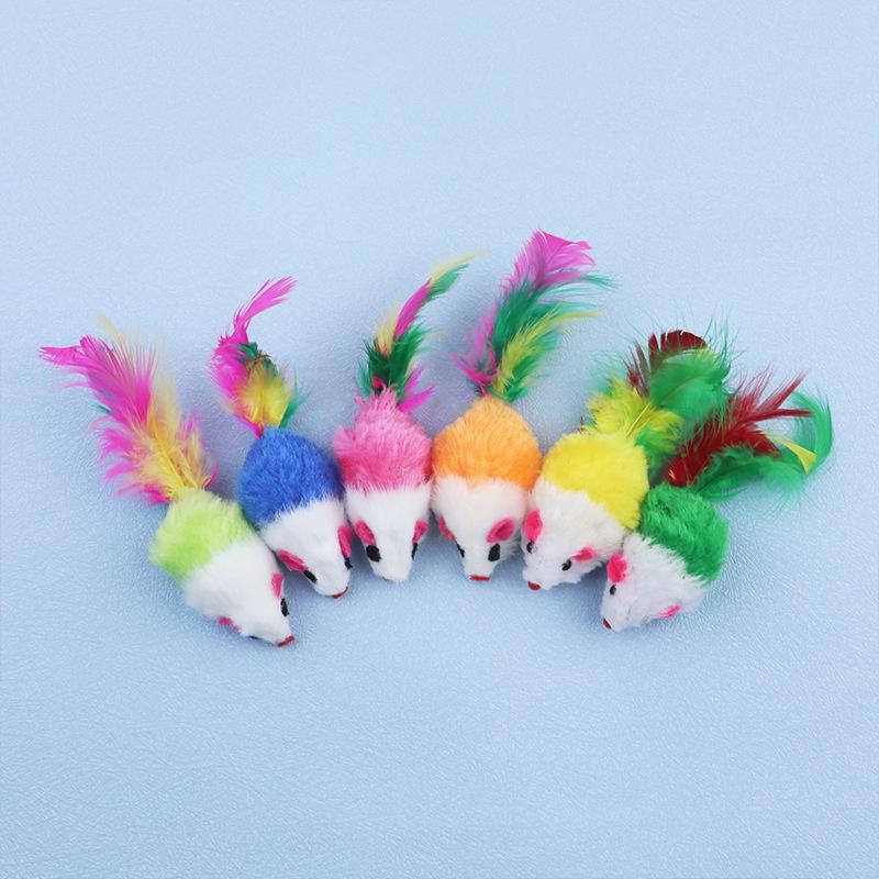 Cat Toy Plush Little Mouse Cat Self-satisfied and Resistant To Scratching and Biting Simulated Mouse Colorful Feathers