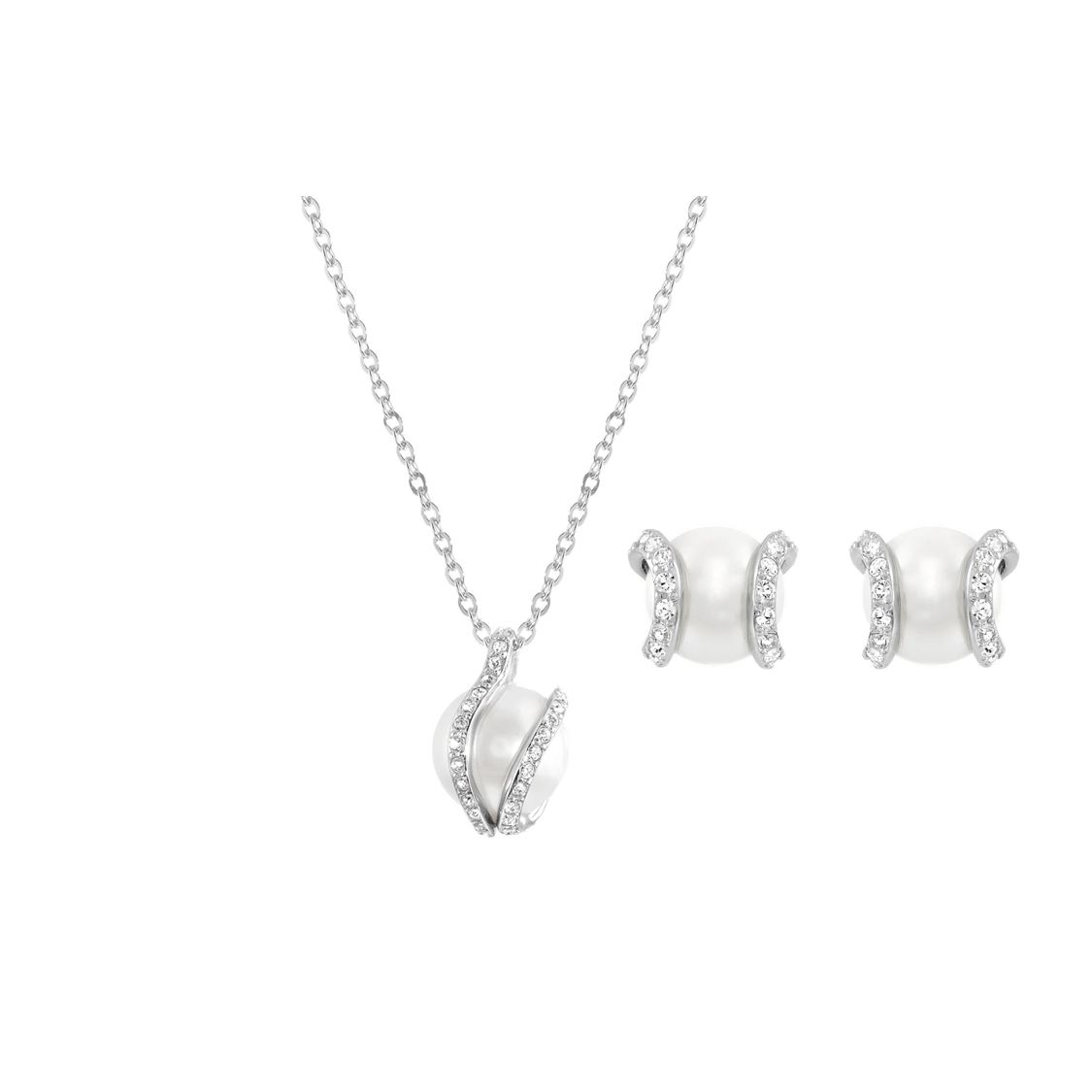 Swarovski Nude Pearl Line Surrounding Earring Necklace Set Crystal Pearl Necklace Women jewelry 5528964 Box (Random Color)