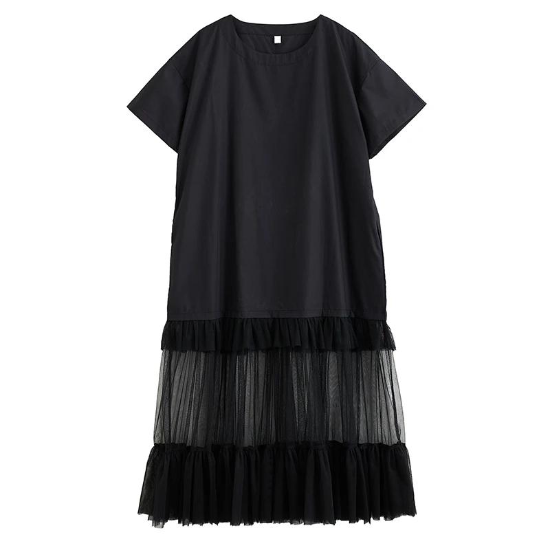 

XITAO Gauze Patchwork Loose Female Dress HQQ2496 One Size чёрный