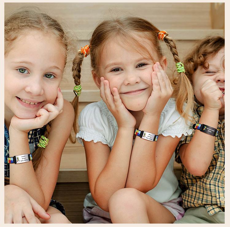 Personalized Autism Aspergers Bracelet for Little Boy Girl , Engraved Medical Alert ID Adjustable Silicon Bracelet Engraved Gift
