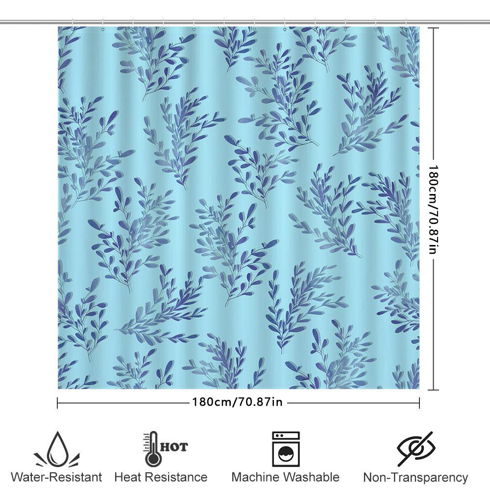 Stylish Blue Leaf Pattern Shower Curtain For Bathroom Decor Waterproof Fabric Shower Curtains In Multiple Sizes