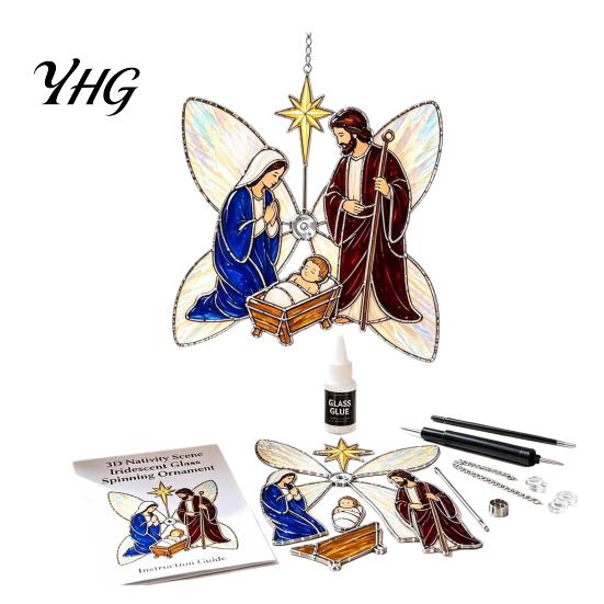 Complete Glass Assembly Set Christian Suncatcher DIY Kit, Stained Style Religious Sun Catcher, Relaxing Handcraft Gifts Iridescent Hanging Ornament