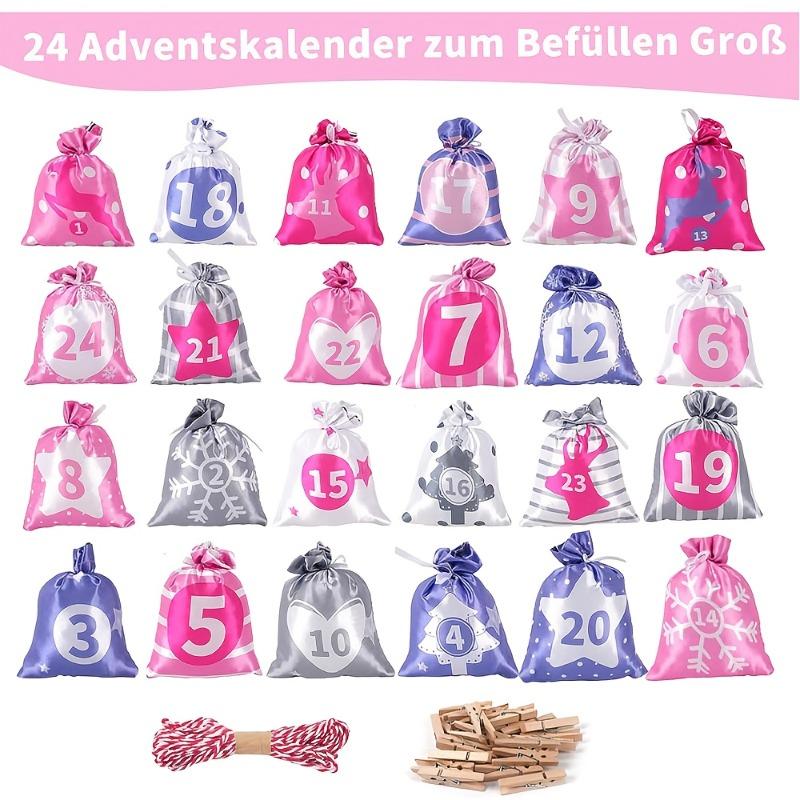 

24 Christmas Advent Calendar Bags Set Countdown Satin Gift Bag Set with Drawstring Closure Candy Bag Christmas Decoration Bags 13.5x17.5cm