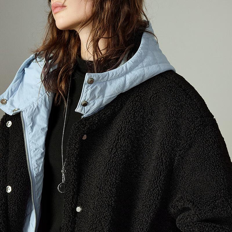 Chuyu Women's Faux Two-Piece Hooded Plush Padded Winter Coat