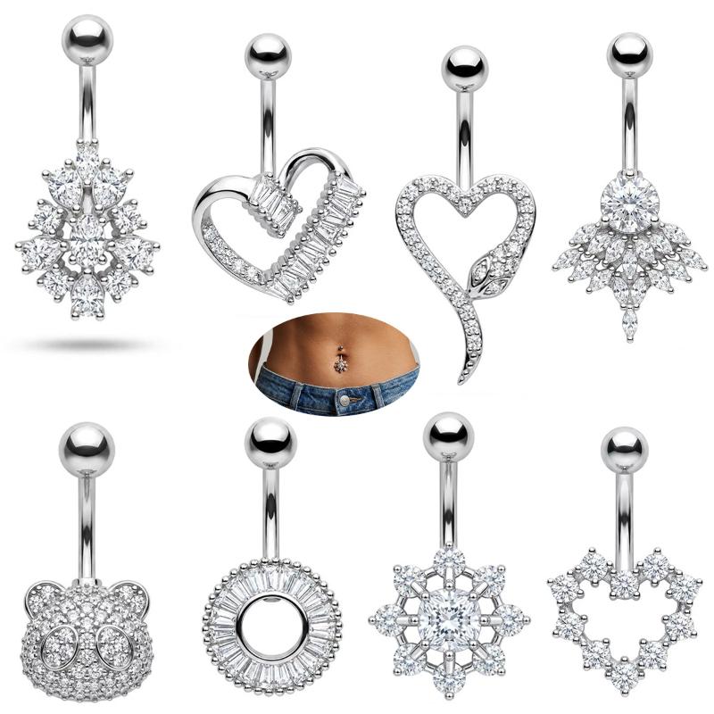 Crystal Dangling Heart Zircon Stainless Steel Navel Belly Button Piercing Jewelry For Women