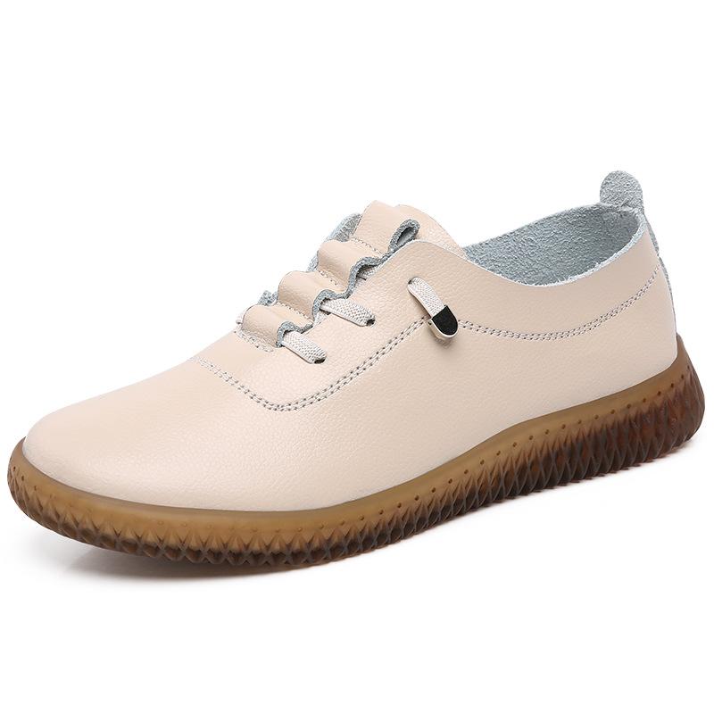 Women's Casual Shoes 2025 Spring and Autumn Cowhide Comfortable Soft Sole Flat Bottom Mom Single Shoe with Plush Casual Shoes