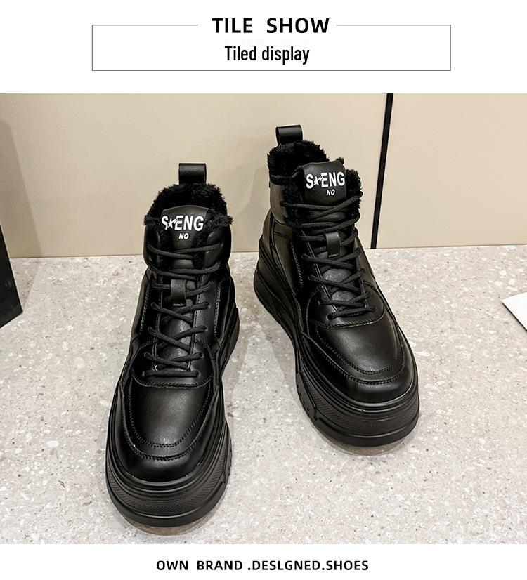 Women's High-Top White Velvet Leather Sneakers, 2023 Trendy Thick-Soled Platform for Height Enhancement