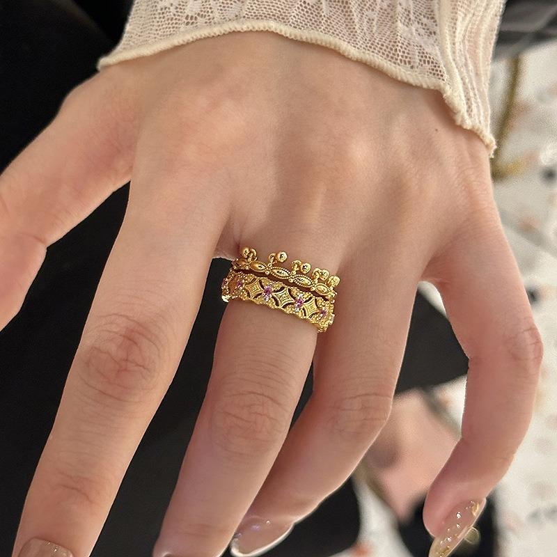 Vintage palace style new in amethyst ring light luxury exquisite hollow out star rings for women party romantic