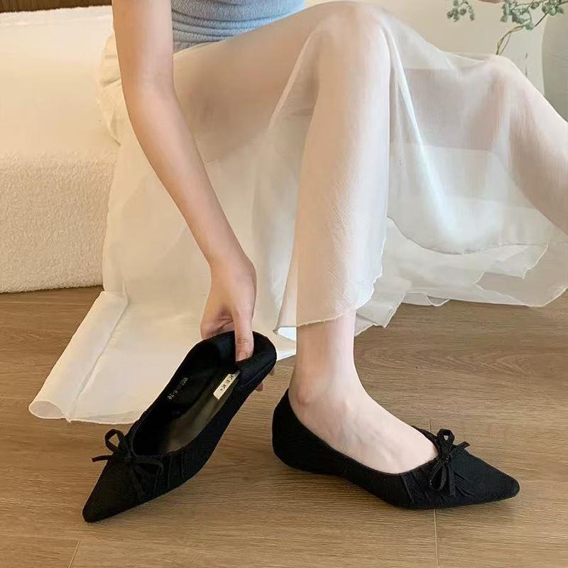 New Sandals Women's 2025 Summer Bow Pointed Head Beautiful Bag Head French Single Shoes with Skirt Commuter Evening Shoes